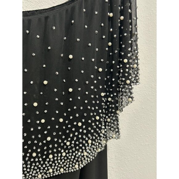 Roz & Ali Black Dress With Rhinestone Pearl Embellished Overlay Sz XL - Picture 4 of 9